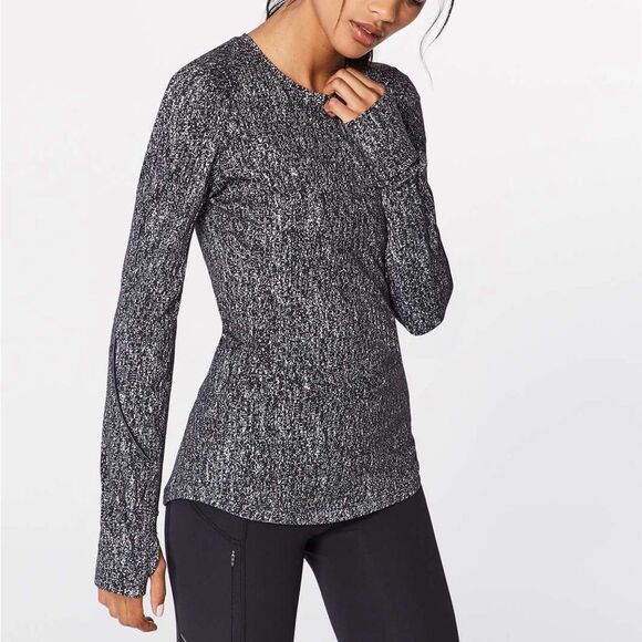 Lululemon Extra Mile Long Sleeve Athletic Running Top Black White Size 6 - Picture 1 of 11